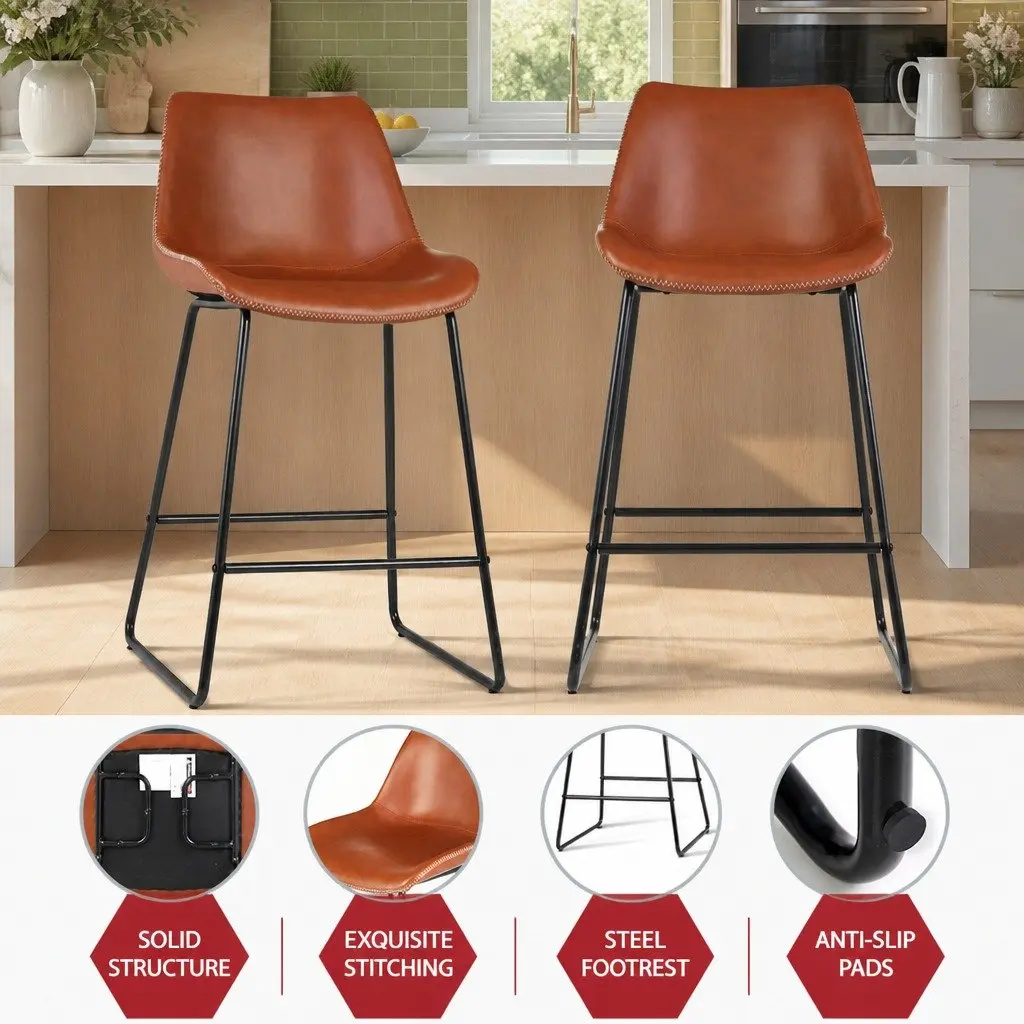 Bar Stools Brown 70cm Padded Seat Metal Legs Set of 4