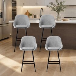 Bar Stools Set of 4 Upholstered Counter Dining Chairs Grey Padded Seat Metal