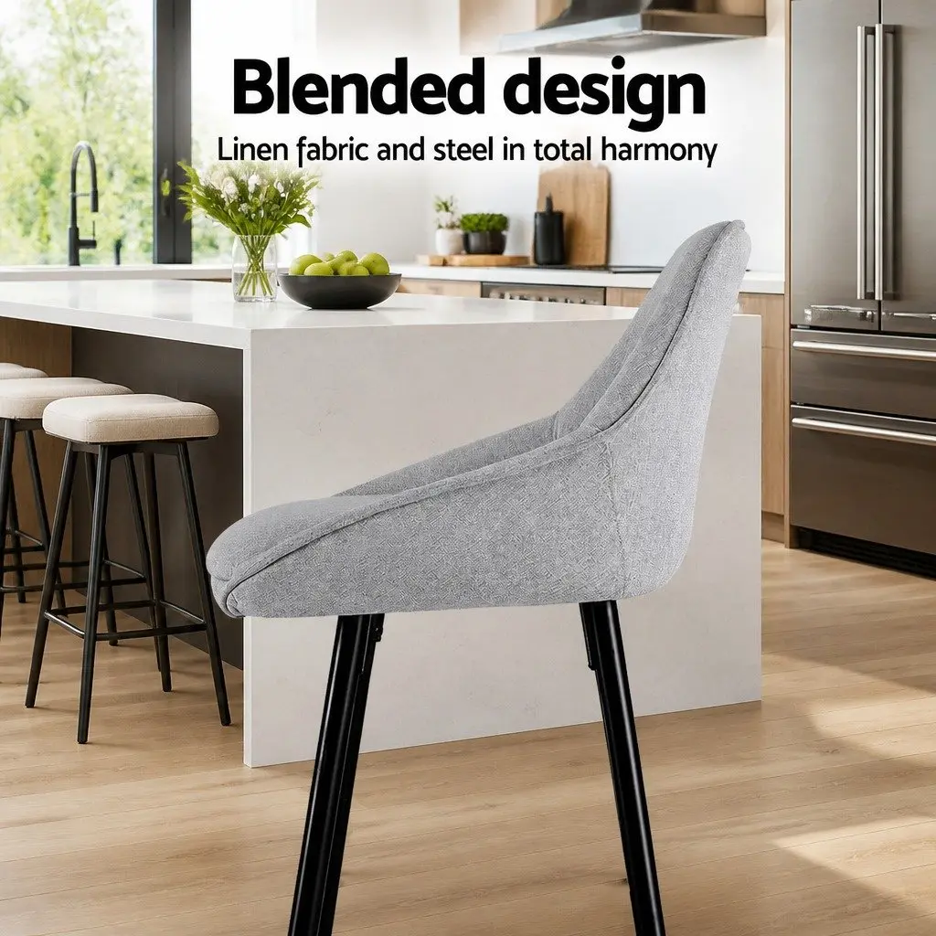 Bar Stools Grey Upholstered Counter Height Extra Thick Padded Seat Metal Legs Set of 4