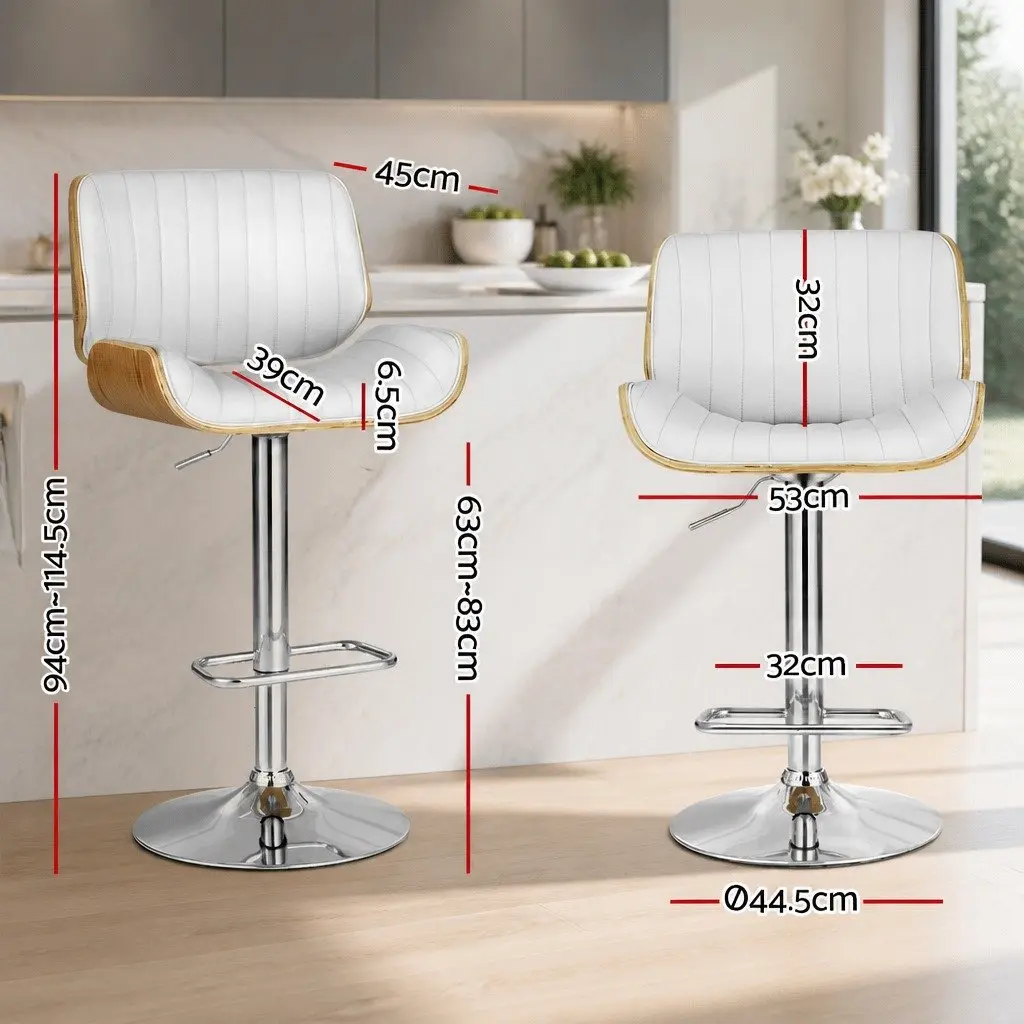 Bar Stools White Adjustable Height Swivel Wooden Seat Padded Kitchen Chair