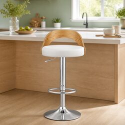 Bar Stools Adjustable Height Padded Seat 360° Swivel Chrome Base White Set of 2