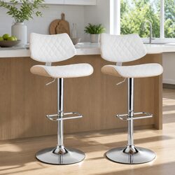 White Bar Stools with Adjustable Heights and Swivel