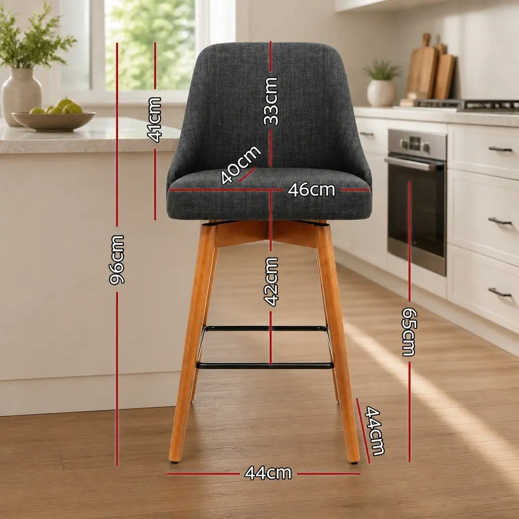 Bar Stools Charcoal Set of 2 Swivel Seat Wooden Padded Backrest
