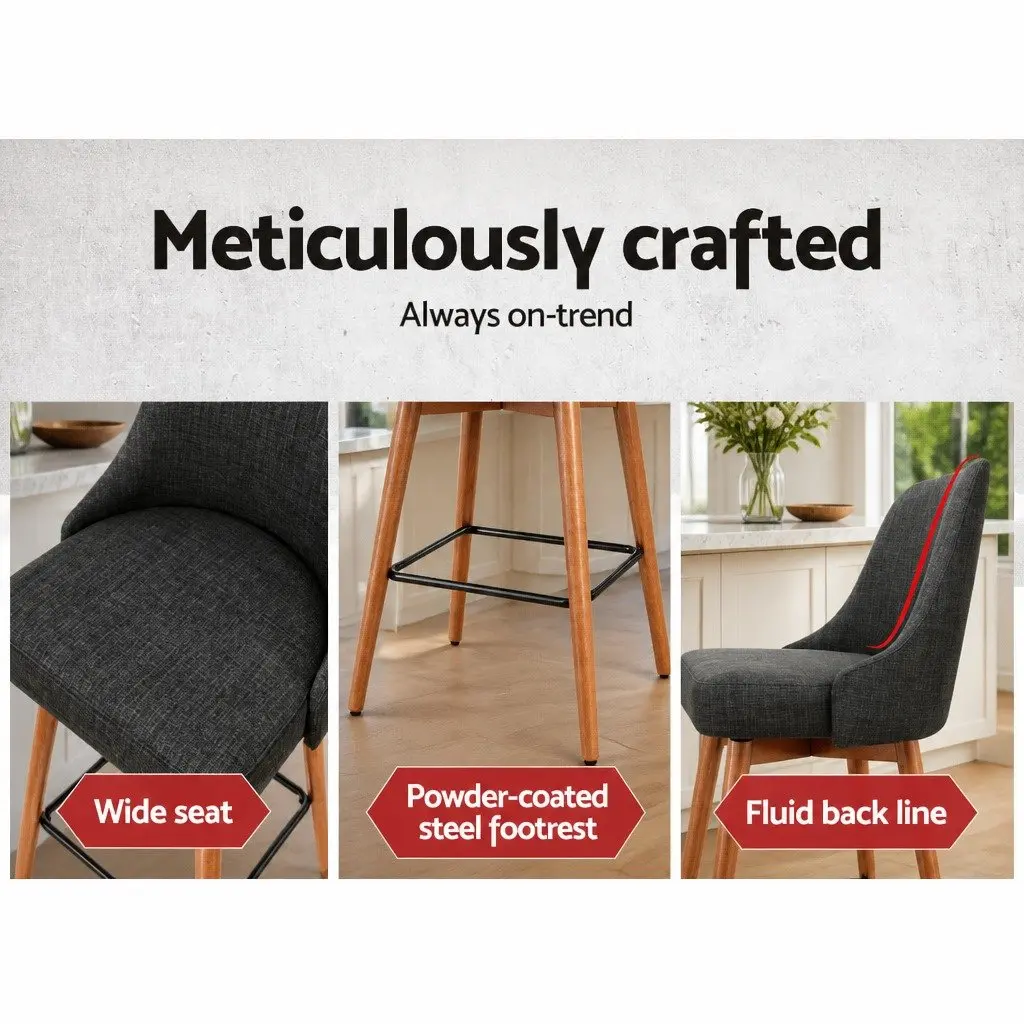 Bar Stools Charcoal Set of 2 Swivel Seat Wooden Padded Backrest