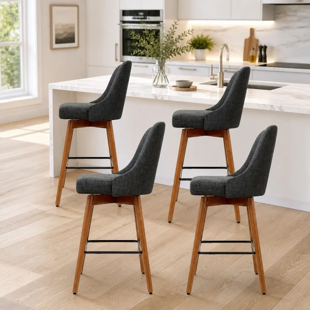 Bar Stools Charcoal Mid-Height Swivel Seat Set of 4 with Backrest