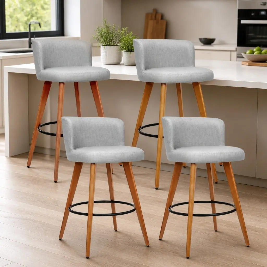 Bar Stools Light Grey Counter Height Padded Backrest Set of 4