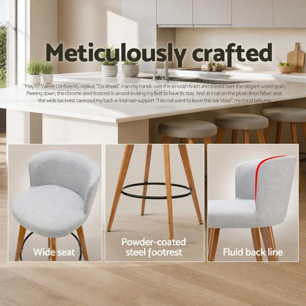 Bar Stools Light Grey Counter Height Padded Backrest Set of 4