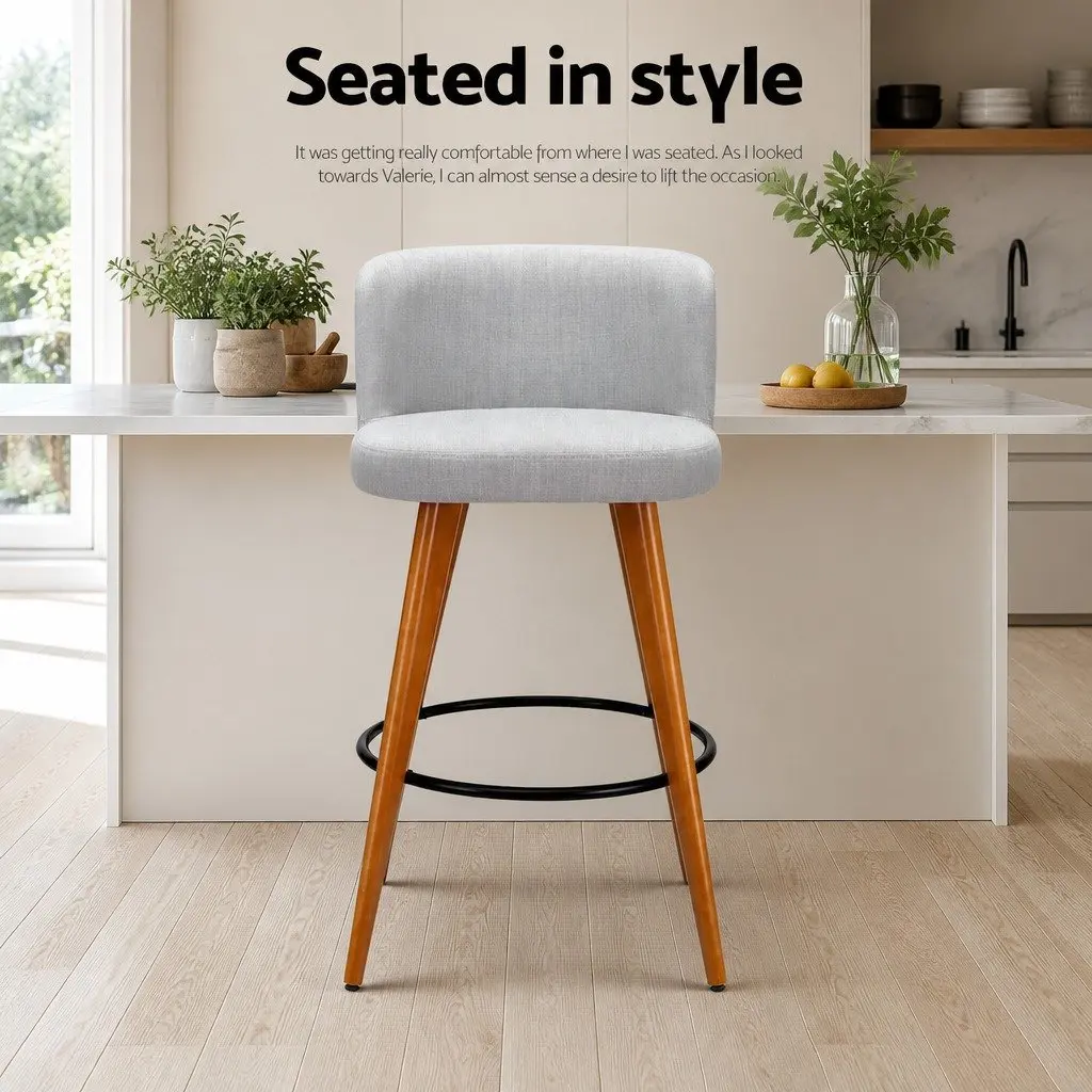 Bar Stools Light Grey Counter Height Padded Backrest Set of 4