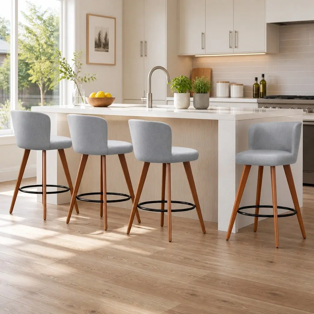 Bar Stools Light Grey Counter Height Padded Backrest Set of 4