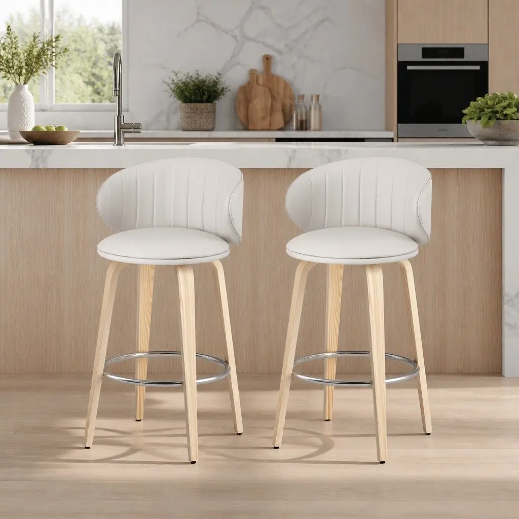 Bar Stools Beige 65 cm Padded Seat Ergonomic Contoured Backrest