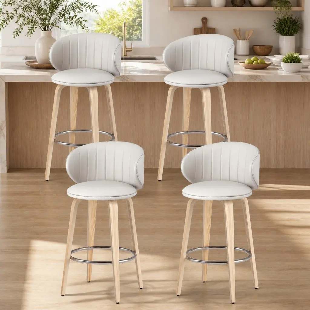 Bar Stools Beige 65cm Padded Seat Contoured Backrest Set of 4