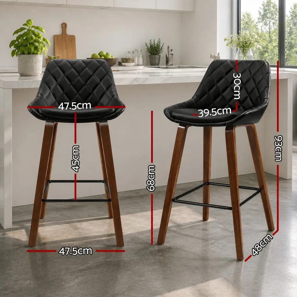 Bar Stools Black Counter Height PU Leather Seat Wooden Legs Set of 4
