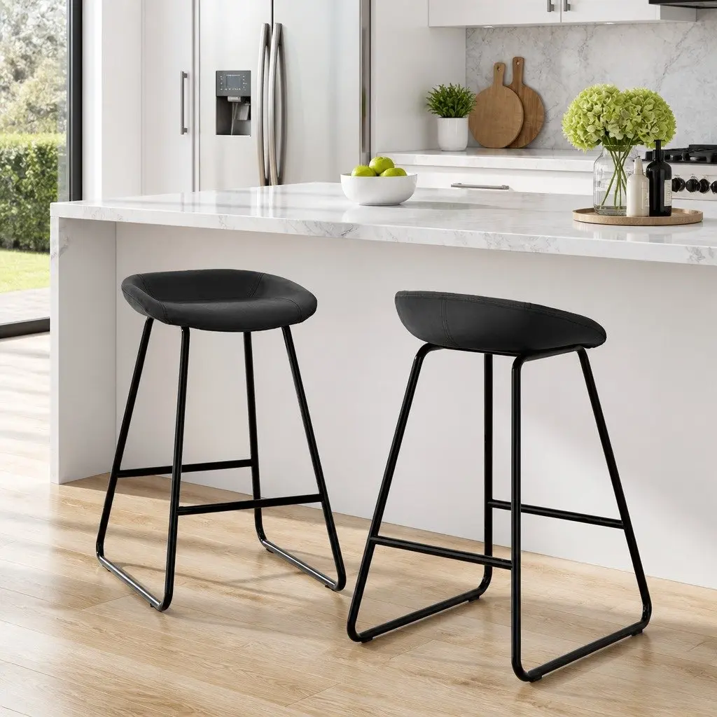 Bar Stools Black Counter Height Thick Foam Padded Seat Solid Metal Frame