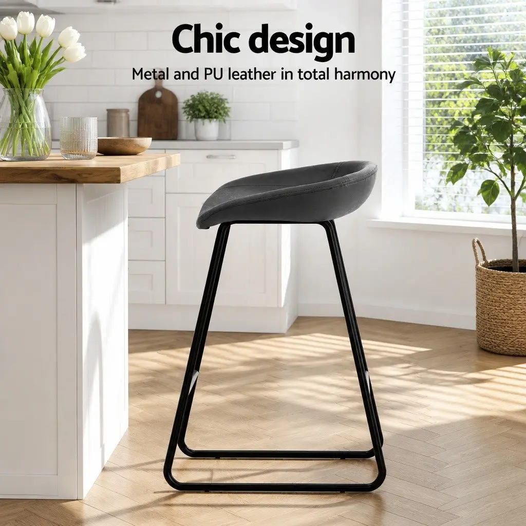 Bar Stools Black 76cm Thick Foam Padded Seat PU Leather Metal Frame Set of 4
