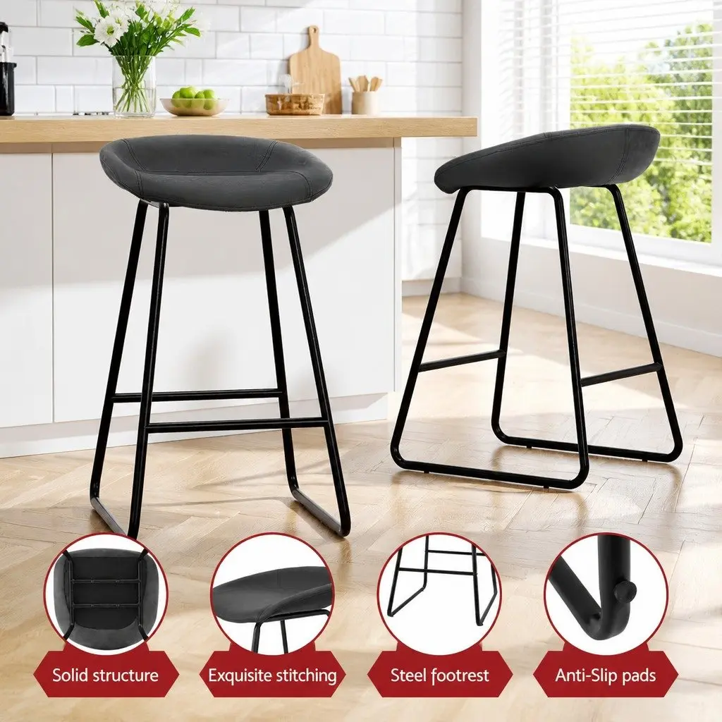 Bar Stools Black 76cm Thick Foam Padded Seat PU Leather Metal Frame Set of 4