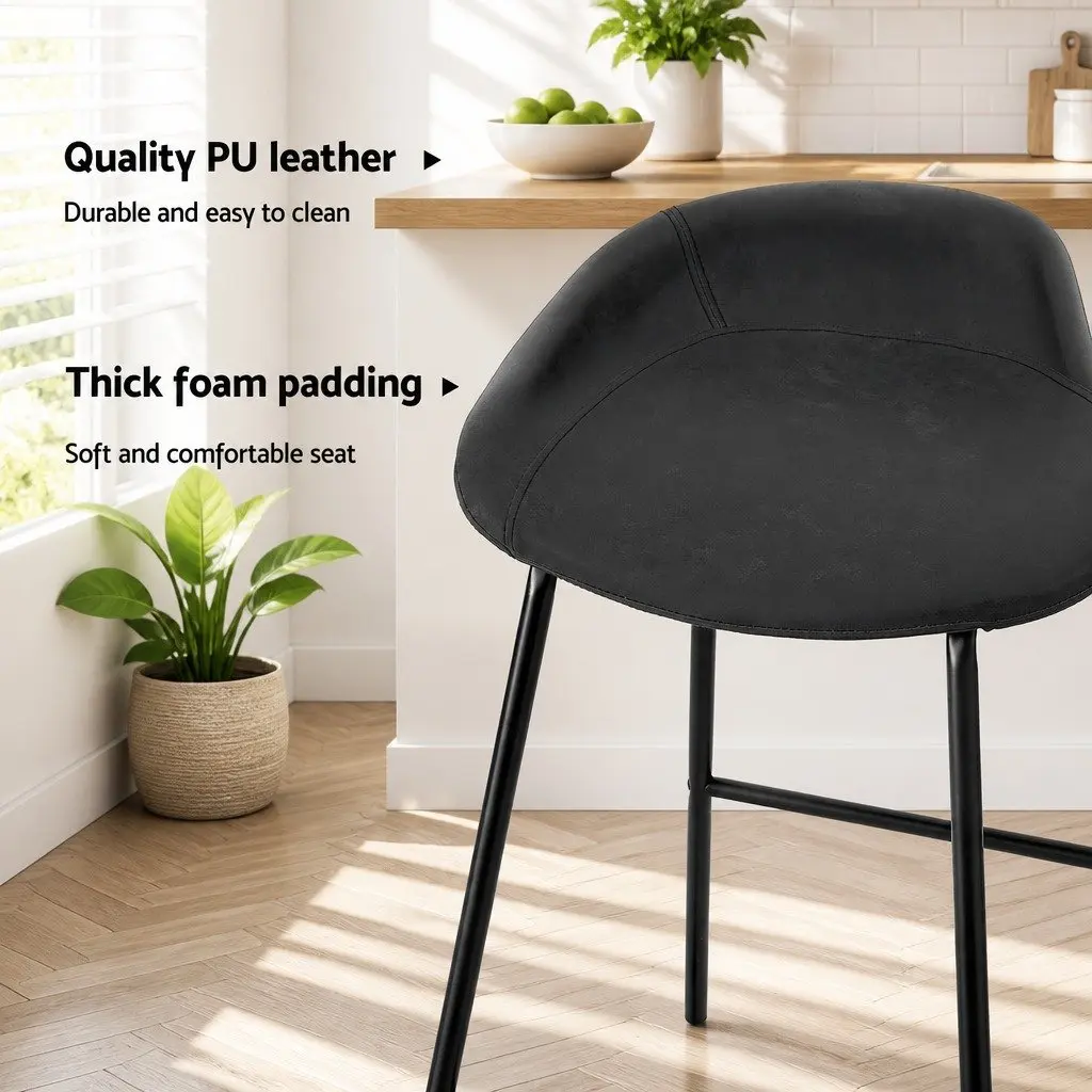 Bar Stools Black 76cm Thick Foam Padded Seat PU Leather Metal Frame Set of 4
