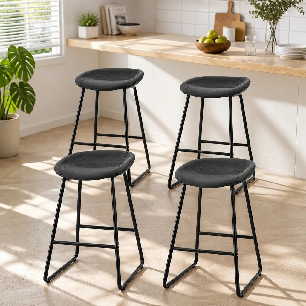 Bar Stools Black 76cm Thick Foam Padded Seat PU Leather Metal Frame Set of 4