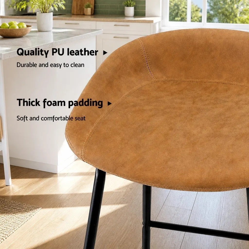 Bar Stools Brown 76cm Fixed Height PU Leather Metal Frame Set of 4