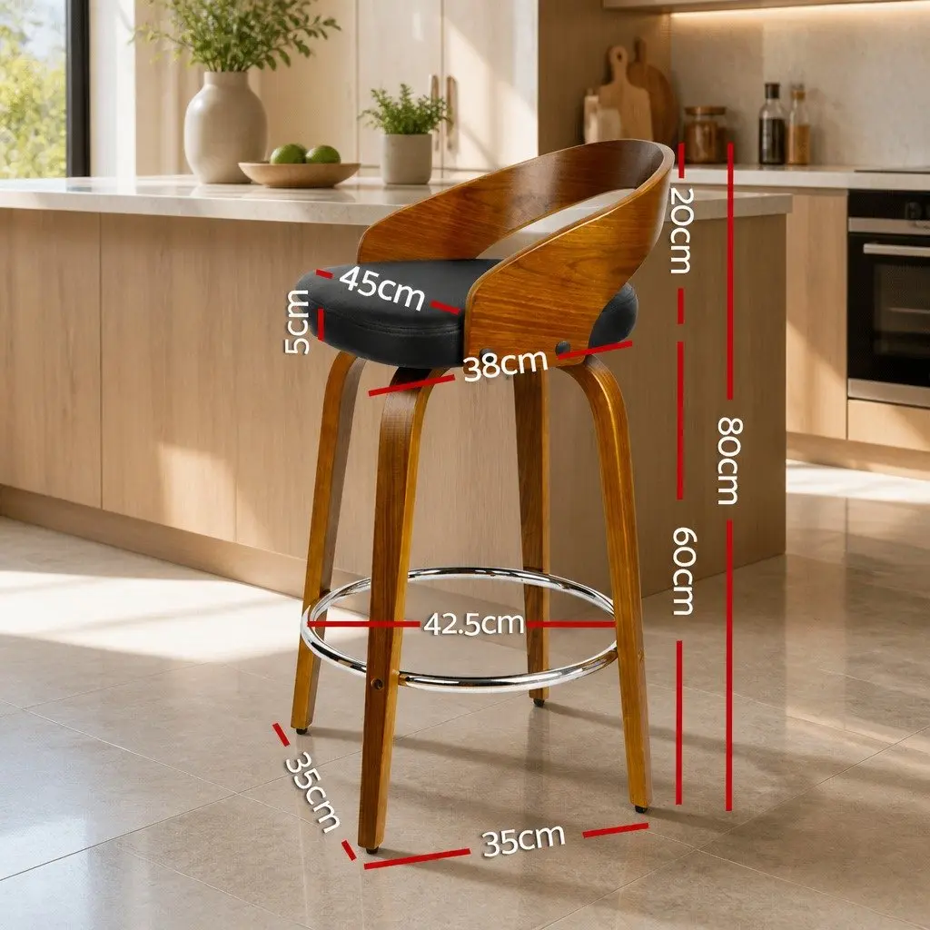 Bar Stools Black Walnut Wooden Swivel Seat Curved Backrest