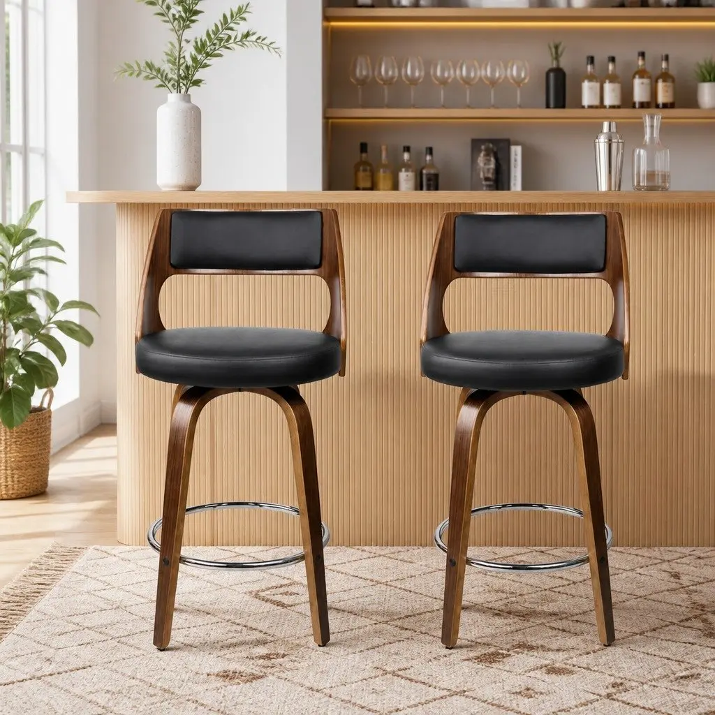 Bar Stools Black 92cm Swivel Chair with Backrest Chrome Footrest