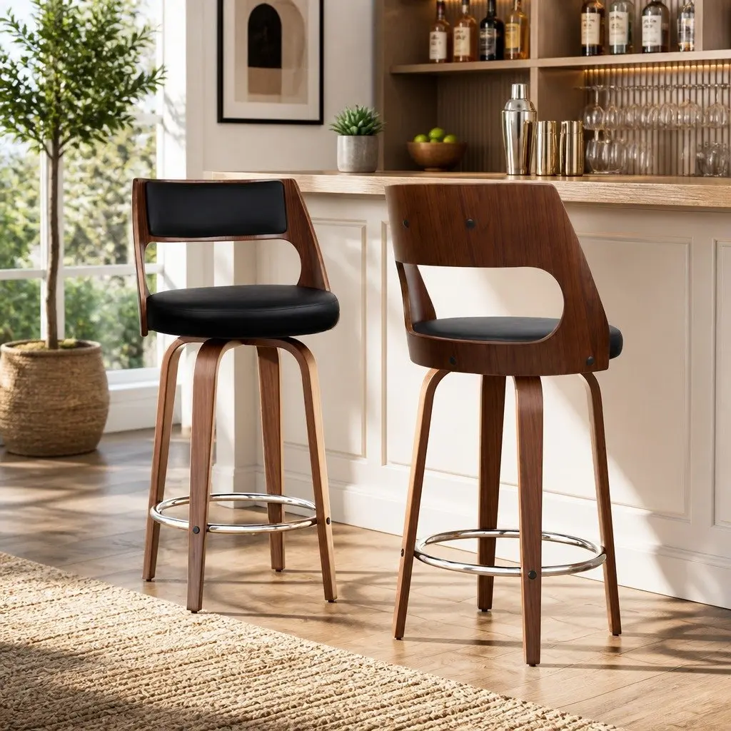 Bar Stools Black 92cm Swivel Chair with Backrest Chrome Footrest