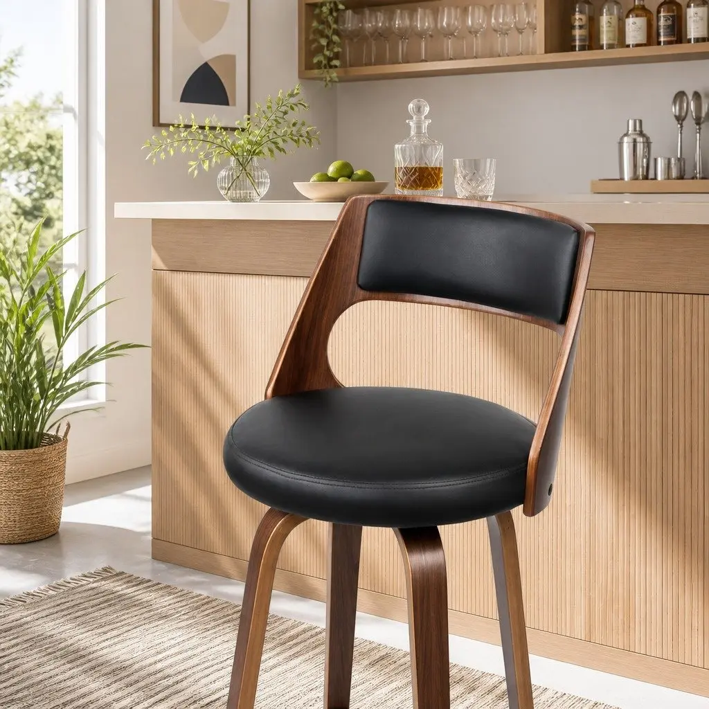 Bar Stools Black 92cm Swivel Chair with Backrest Chrome Footrest