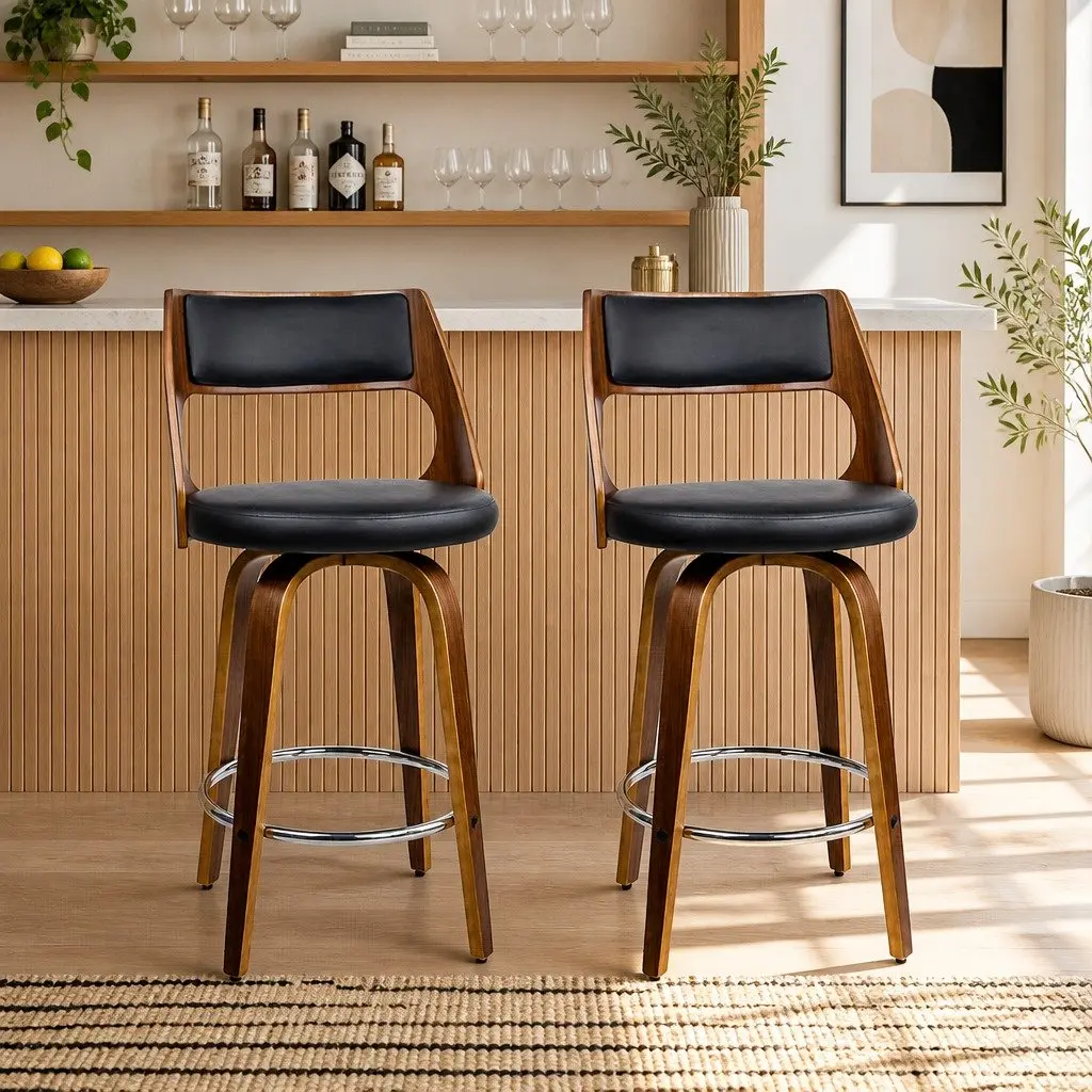 Bar Stools Black 92cm Swivel Chair with Backrest Chrome Footrest