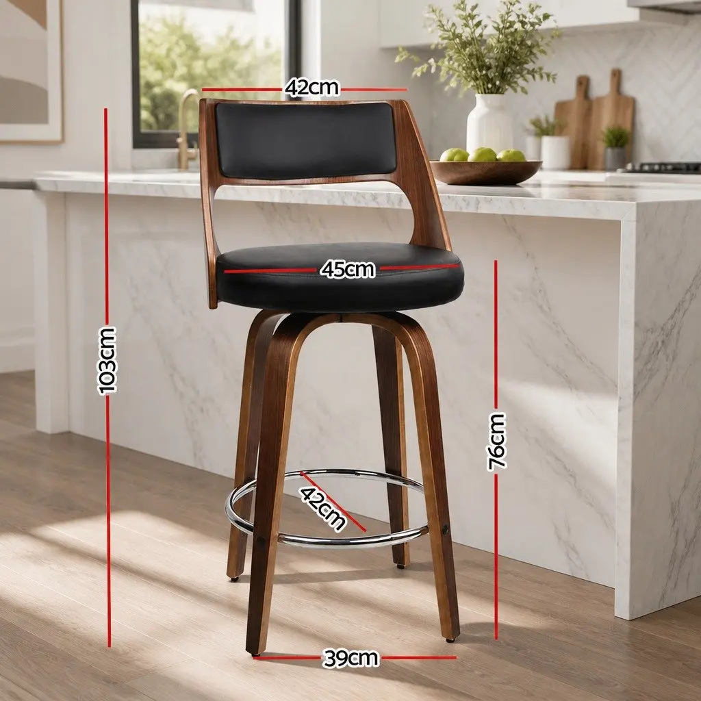 Bar Stools Black 76cm Seat Height Swivel Chair Set 4 Piece PU Leather