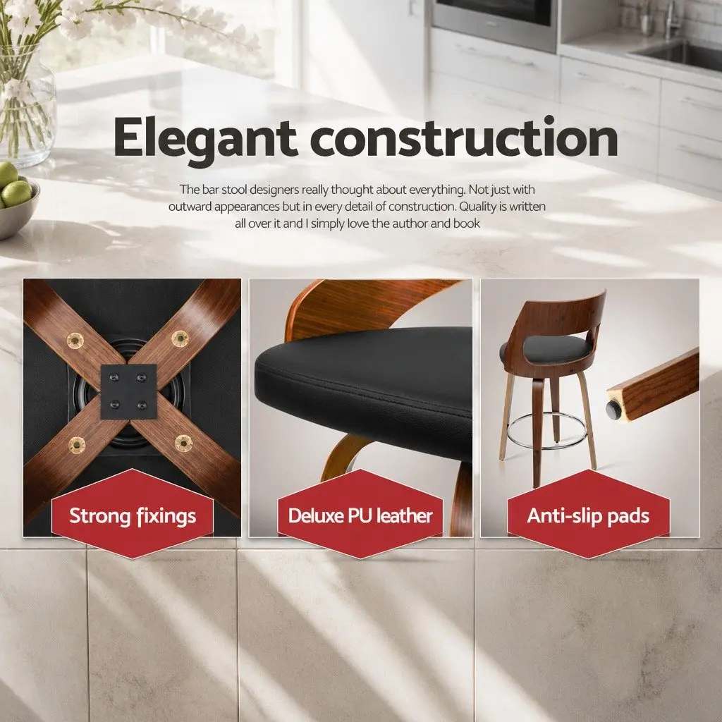 Bar Stools Black 76cm Seat Height Swivel Chair Set 4 Piece PU Leather