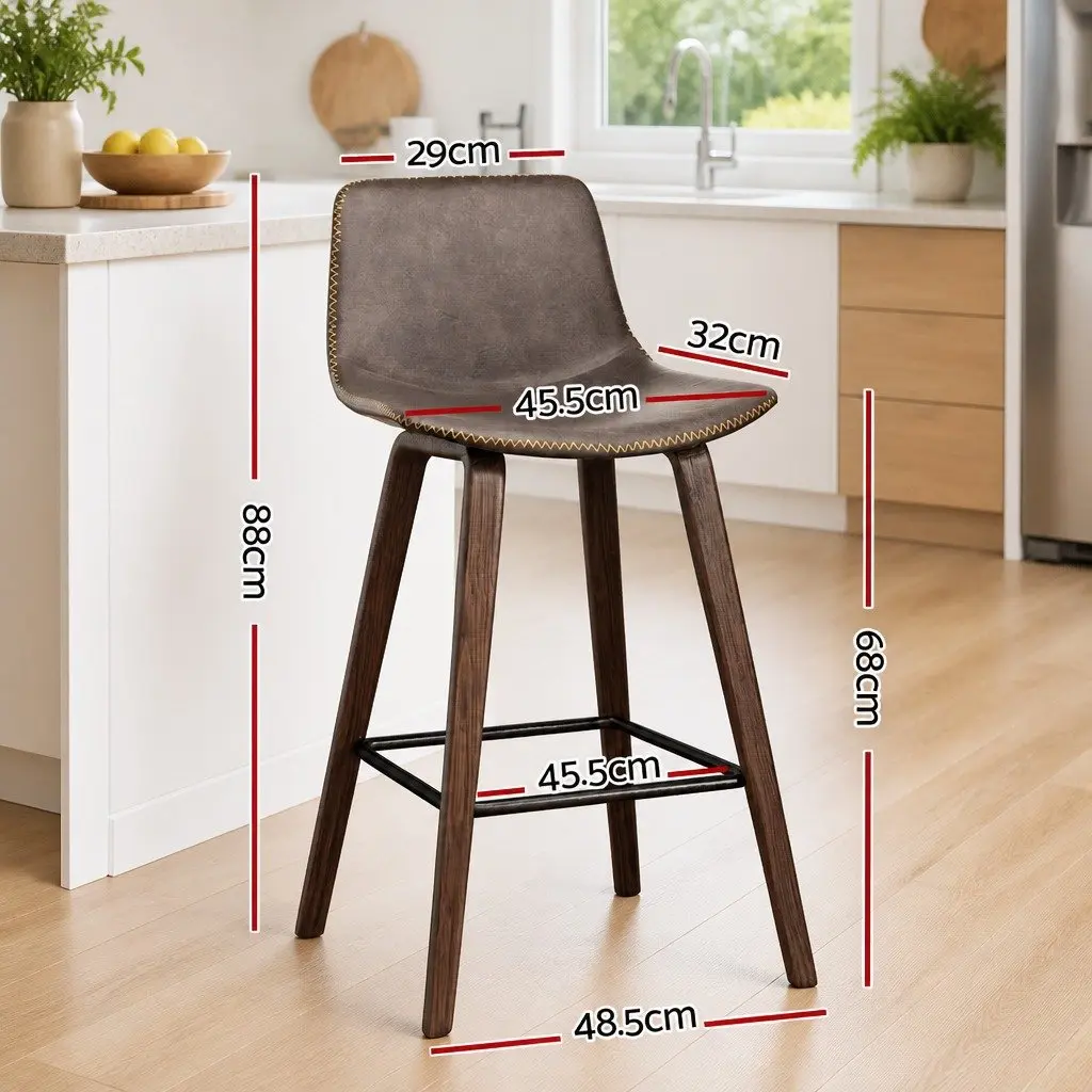 Bar Stools Brown Walnut 2 Piece Wooden Backrest Metal Footrest