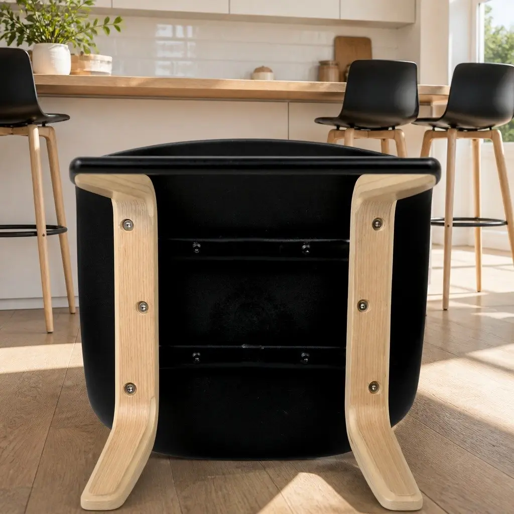 Bar Stools Black Wooden 4 Piece Plywood Structure PP Plastic Seat Low Backrest