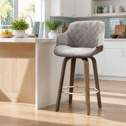 Chic and Compact Grey Velvet Bar Stool for Dining Areas