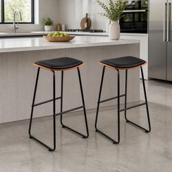 Bar Stools Black Kitchen Counter Chairs Metal Frame Wooden Base Set of 2