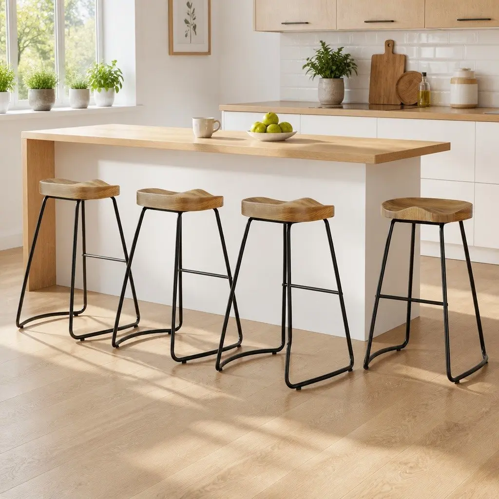 Bar Stools Tractor Seat 65cm Set of 4 Wooden Retro Industrial Dining Chair