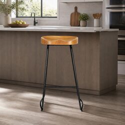 Concise Bar Stools: Wooden and Steel, Set of 2