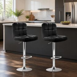 Set of 2 Bar Stools with Adjustable Height and Swivel Seat