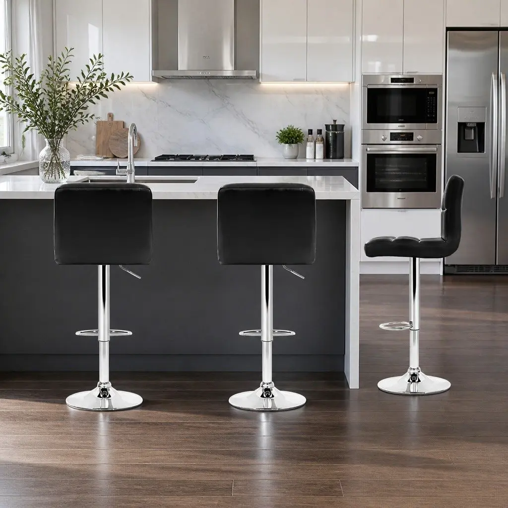 Bar Stools Black Adjustable Height Gas Lift Swivel Chair 360 Degree Seat
