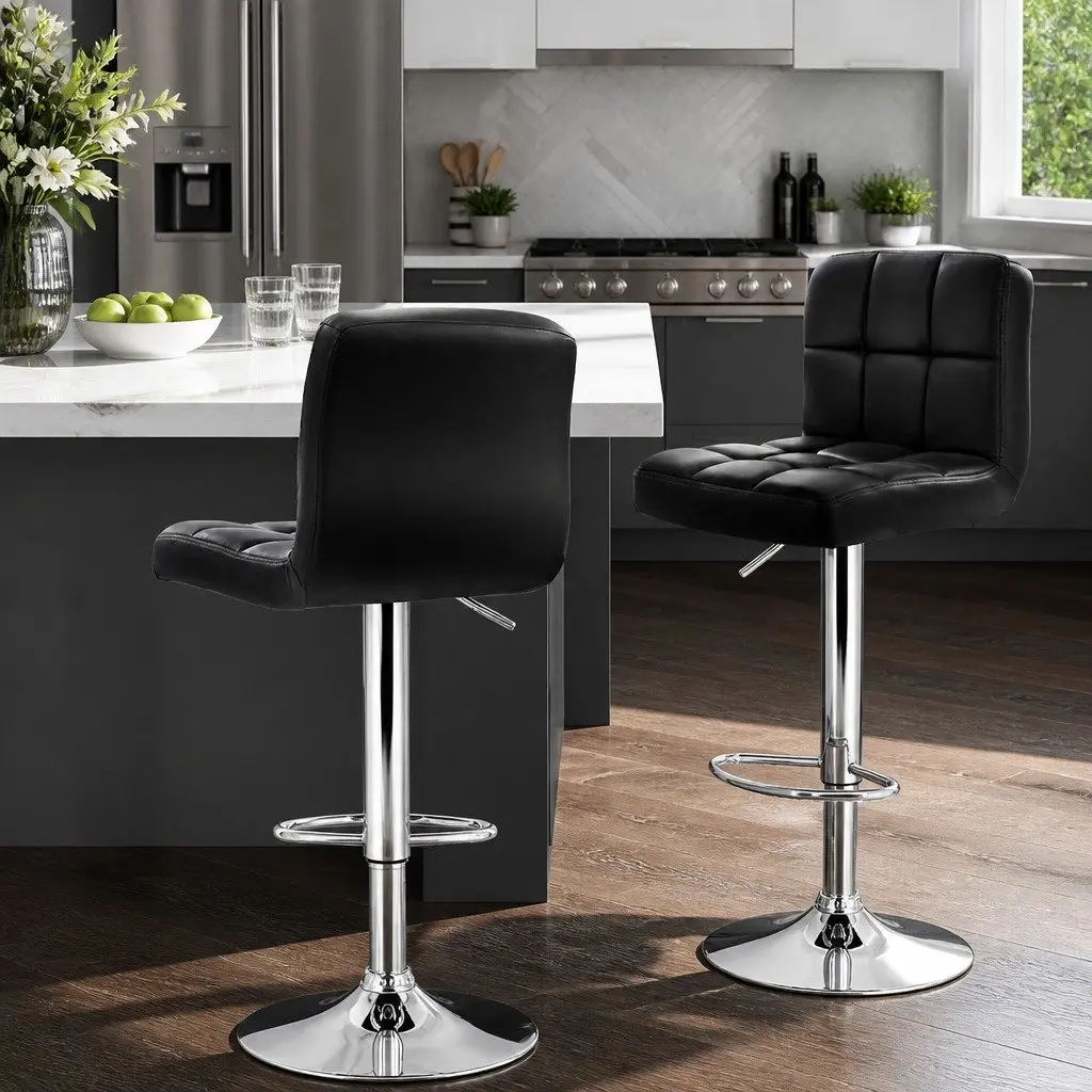 Bar Stools Black Adjustable Height Gas Lift Swivel Chair 360 Degree Seat