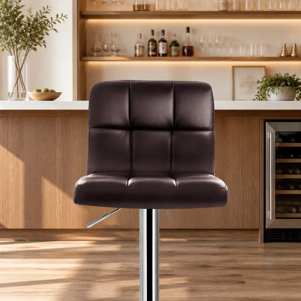 Bar Stools Chocolate PU Leather Adjustable Height Gas Lift Swivel Seat Pair