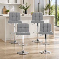 Set of 4 Versatile Grey Bar Stools with Gas Lift Functionality