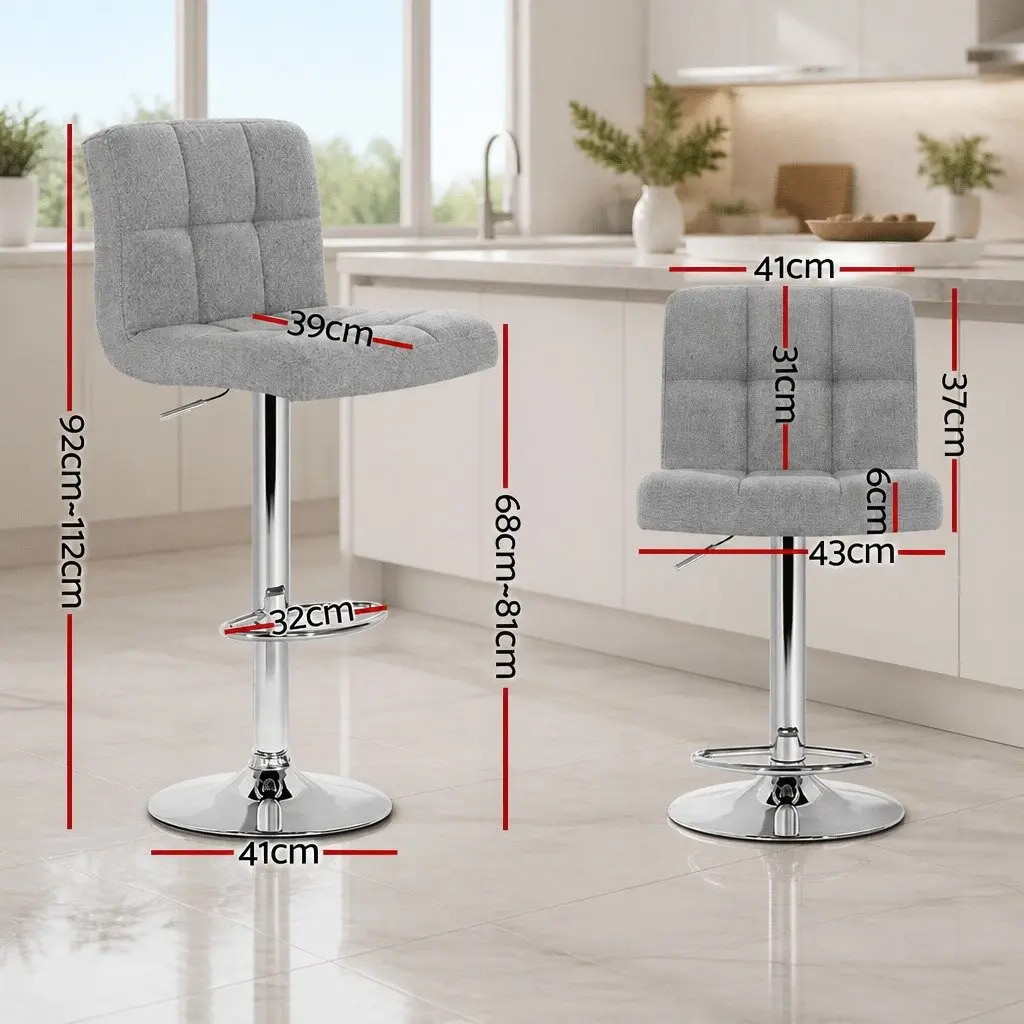 Bar Stools Grey Fabric 68-81cm Gas Lift Swivel Chrome Base Set of 4