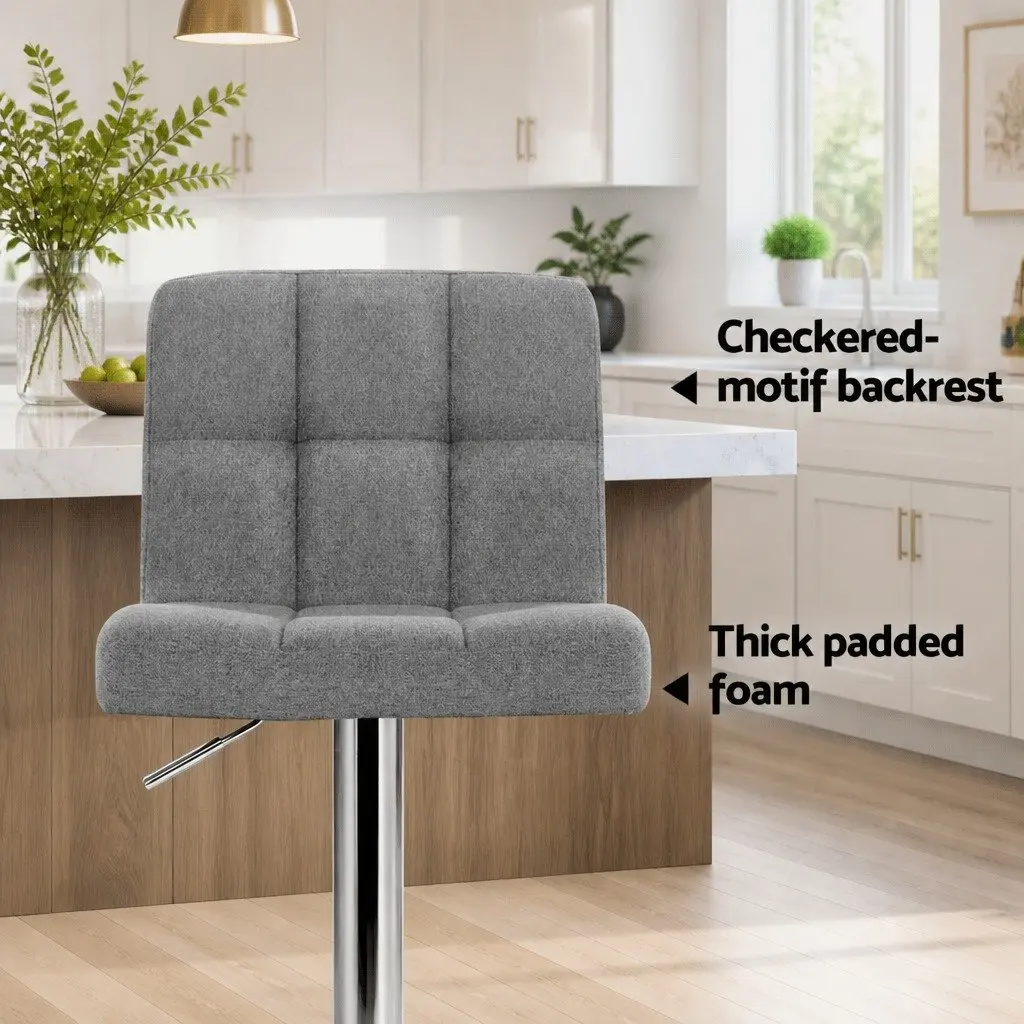 Bar Stools Grey Fabric 68-81cm Gas Lift Swivel Chrome Base Set of 4