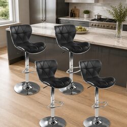 Bar Stools Set of 4 Gas Lift PU Leather Seat Chrome Base Height Adjustable Black