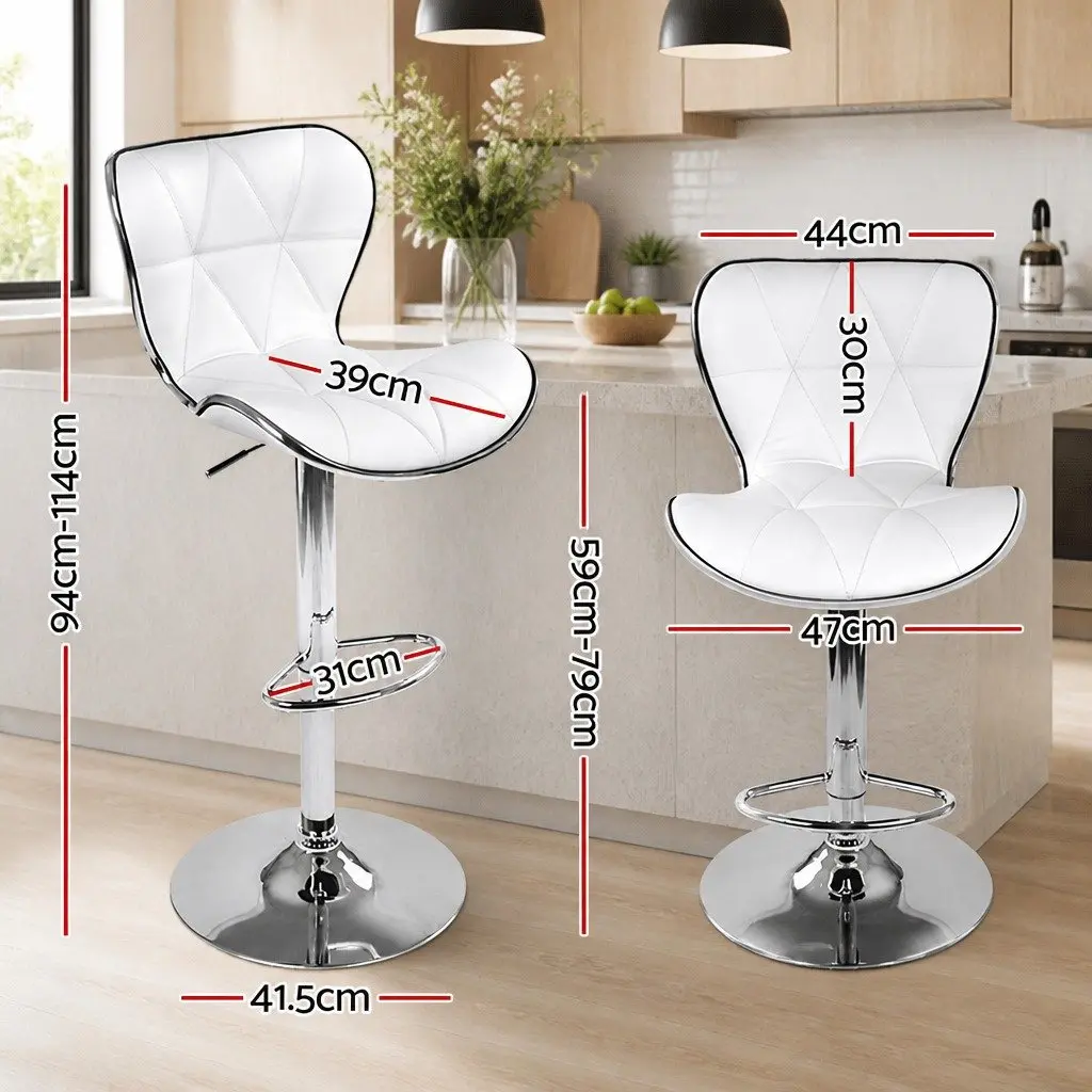 Bar Stools White Height Adjustable Gas Lift Swivel Padded Seat Chrome Base 4 Piece