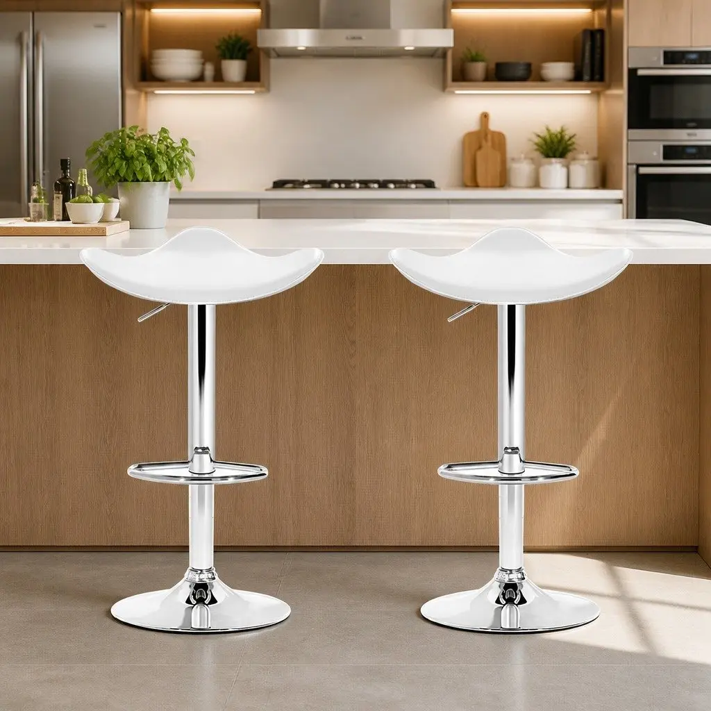 Bar Stools White Adjustable Height Gas Lift Chair 360 Degree Swivel Seat 2 Pack