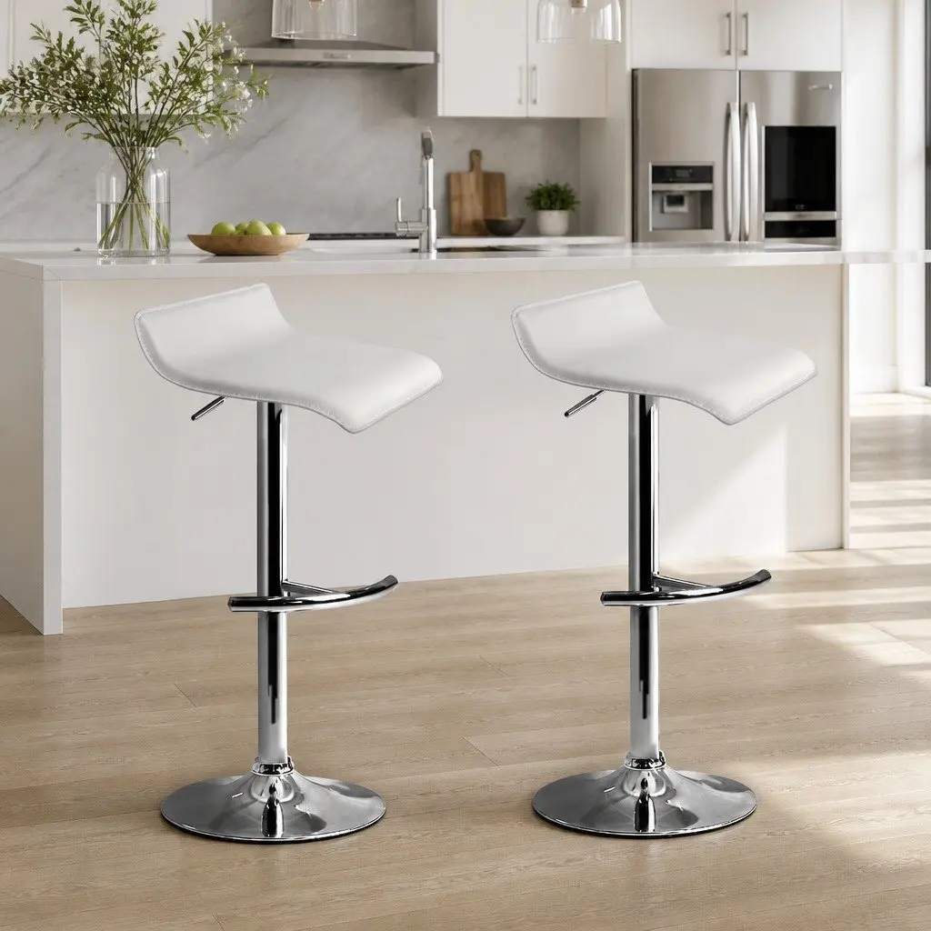 Bar Stools White Adjustable Gas Lift 360° Swivel Seat 2 Piece