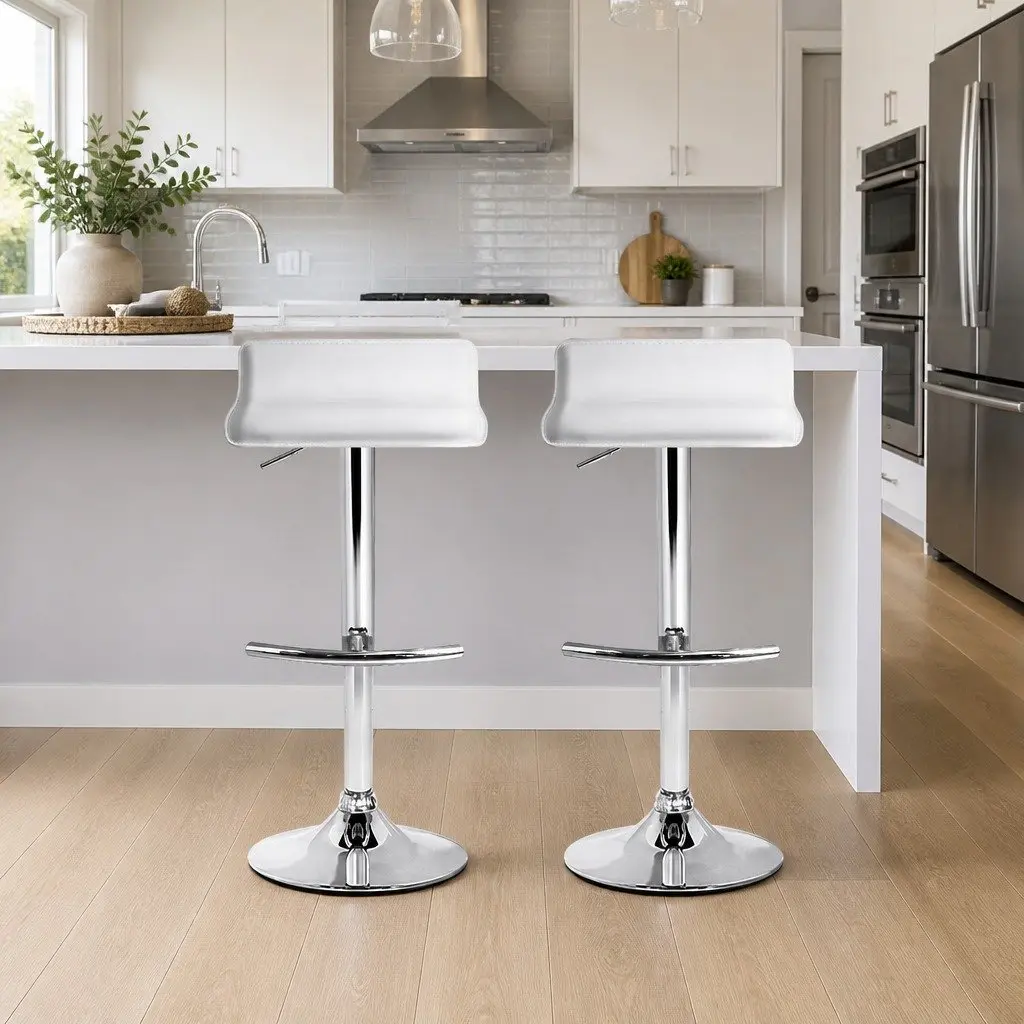 Bar Stools White Adjustable Gas Lift 360° Swivel Seat 2 Piece