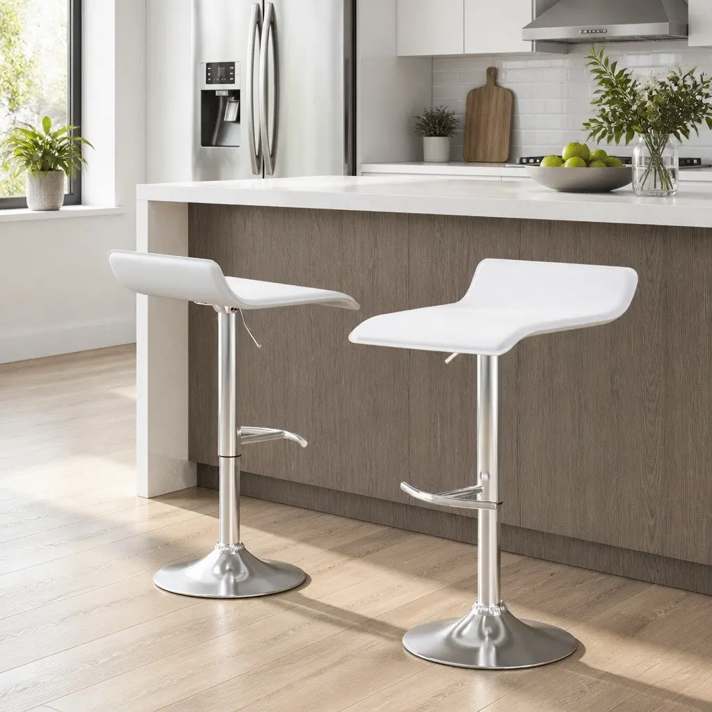 Bar Stools White Adjustable Gas Lift 360° Swivel Seat 2 Piece