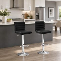 Bar Stools Padded Leather Gas Lift 2x Black Swivel Height Adjustable Dining