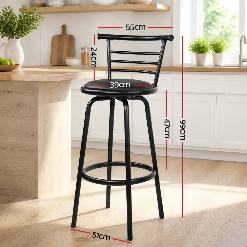 Bar Stools Black Set of 2 Swivel Padded Modern Kitchen Dining Seating Chairs